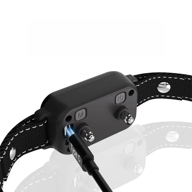 Anti-bark collar back view with Type-C charging, power and mode buttons for dogs.