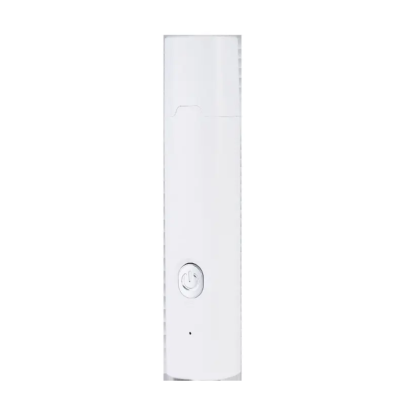 Sleek white electric pet nail grinder with power button on plain white background.