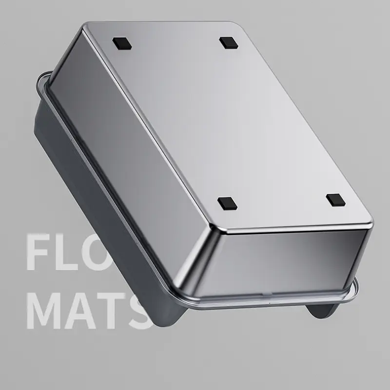 Stainless steel cat litter box with non-slip bottom pads for stability and floor protection.