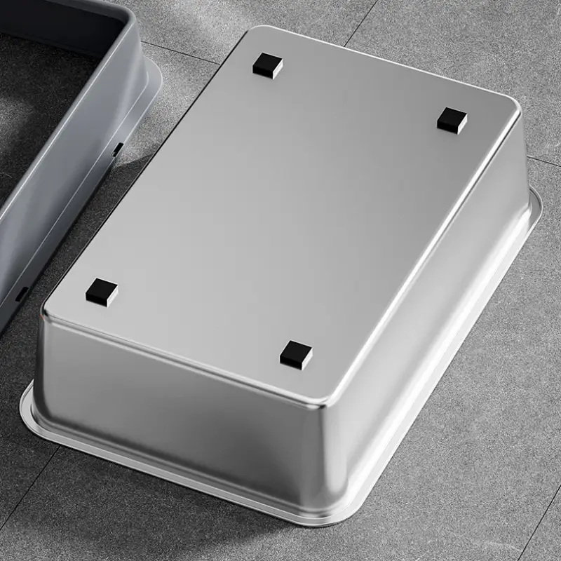 Stainless steel cat litter box base with anti-slip feet, durable & easy-clean, ensures stable placement for cat hygiene.
