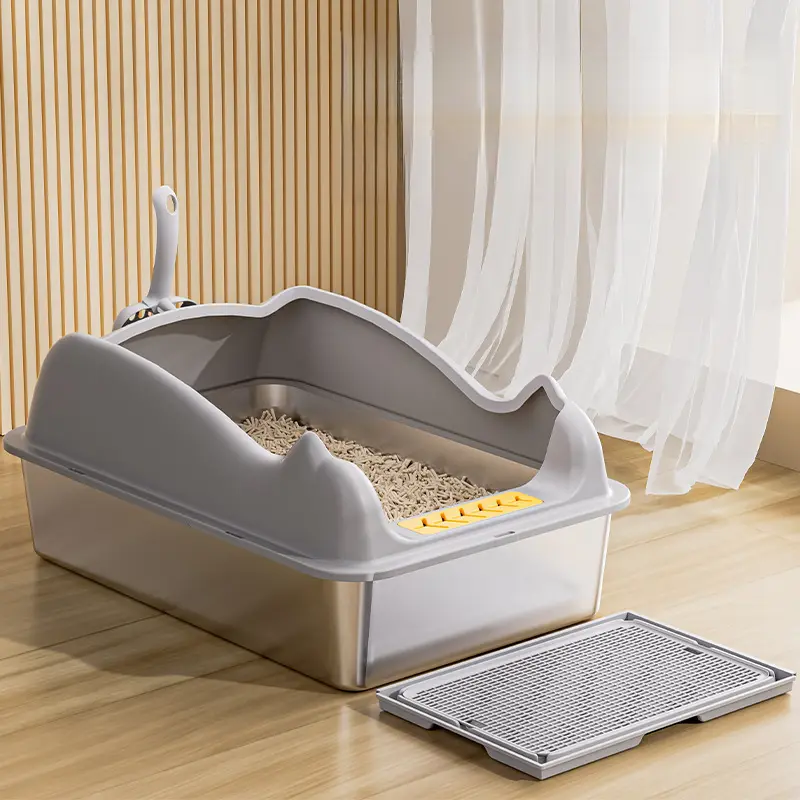 Stainless steel cat litter box, easy to clean & leak-proof, hygienic pet supplies for cat owners