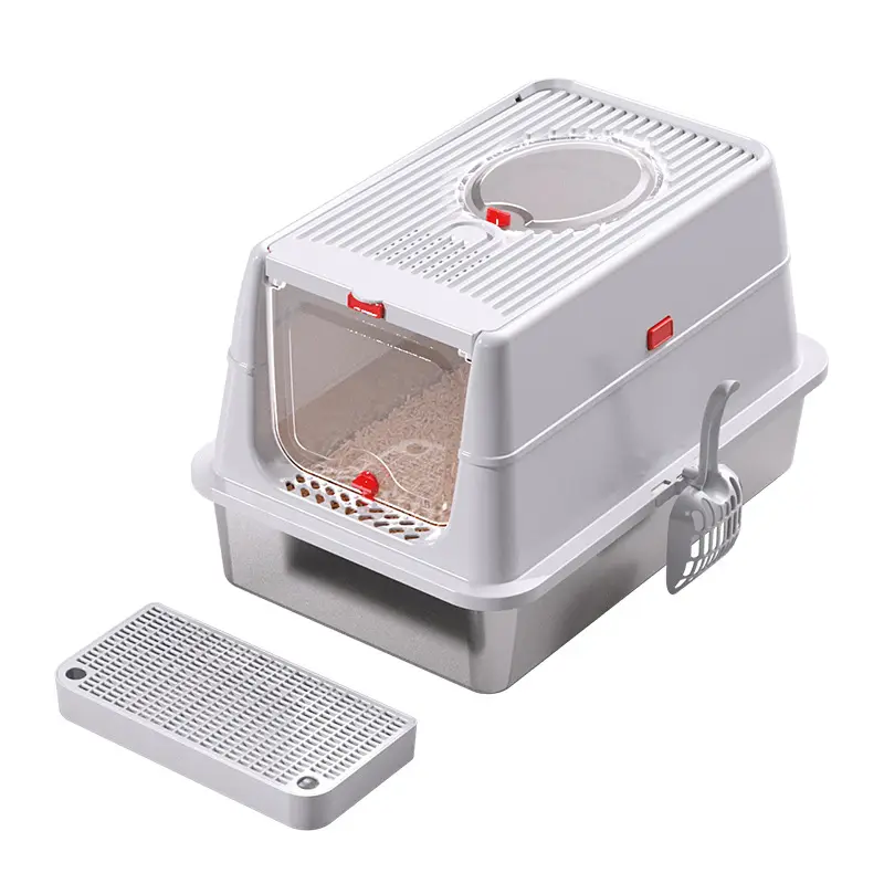 Stainless steel cat litter box with splash guard, easy-clean & odor-lock, hygienic pet care solution