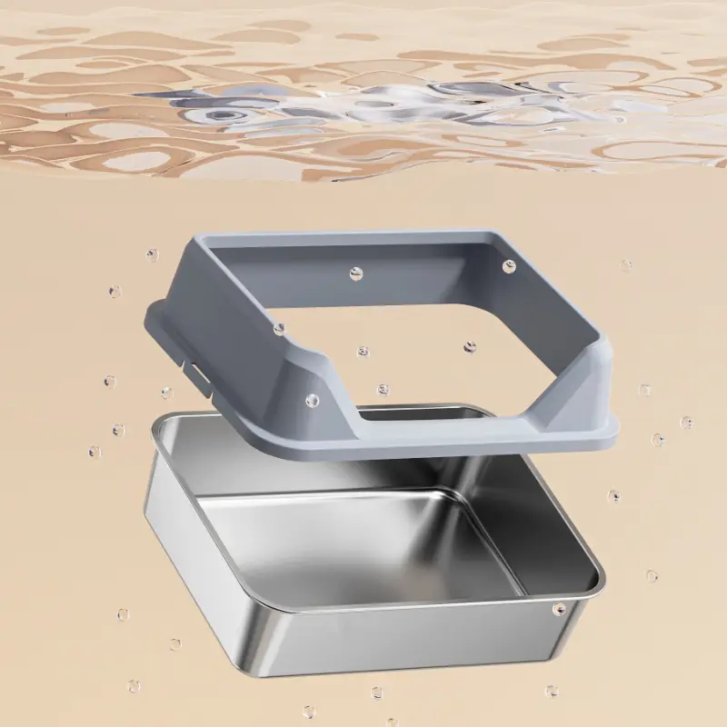 Detachable stainless steel cat litter box features waterproof design, odor-resistant & easy deep clean for all cat breeds.