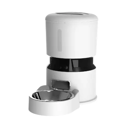 M68 smart pet feeder with stainless steel bowl and transparent food level indicator.
