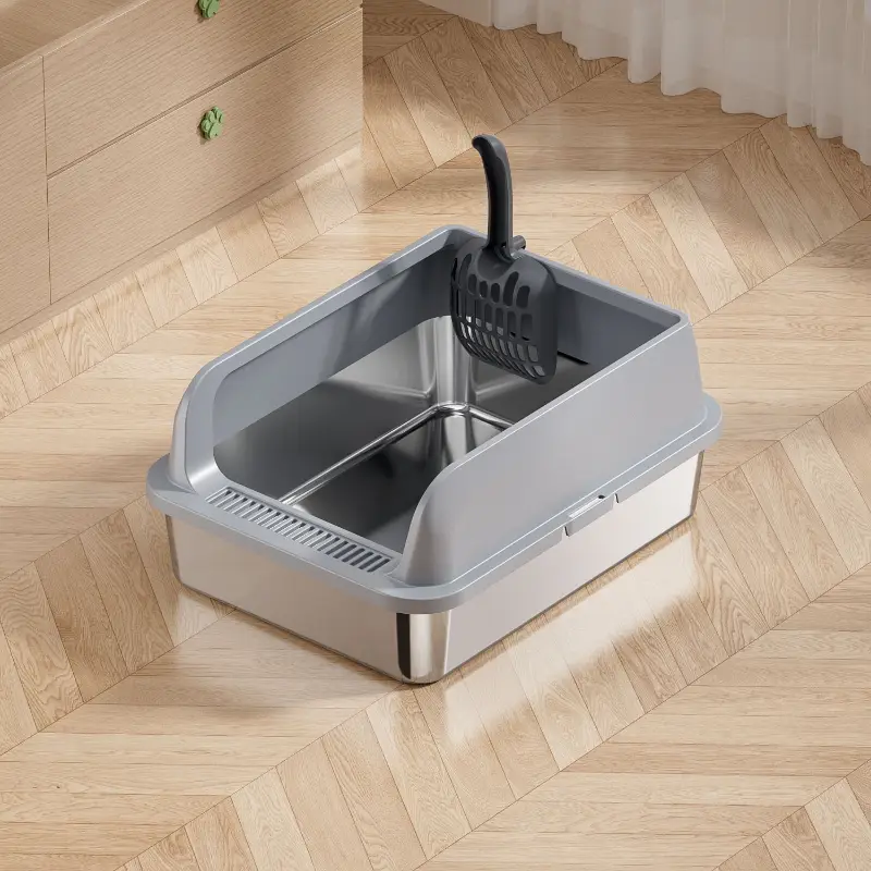 Durable stainless steel cat litter box, scratch-resistant & odor-resistant for safe pet care