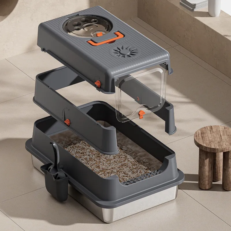 3-piece detachable stainless steel cat litter box, easy to clean and maintain