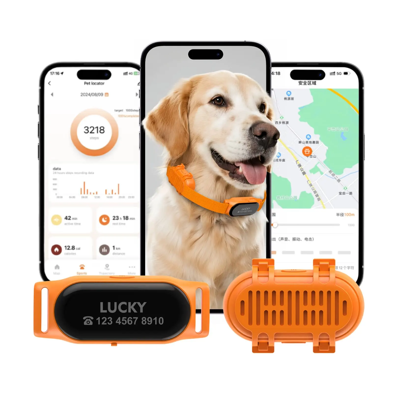 4G GPS pet tracker collar with app monitoring, activity tracking, and electronic fence functions