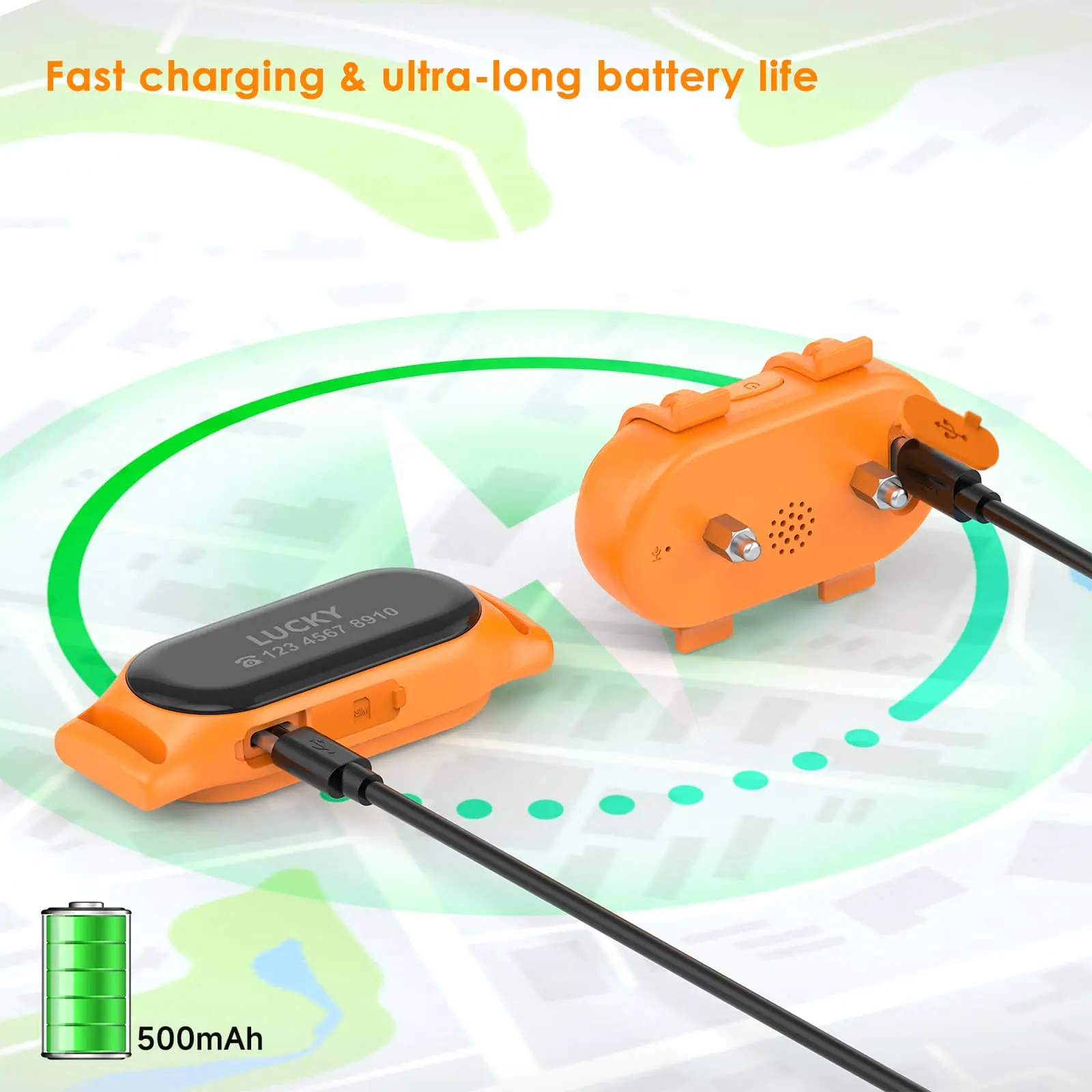 pet tracker collar with Type-C charging and long battery life design